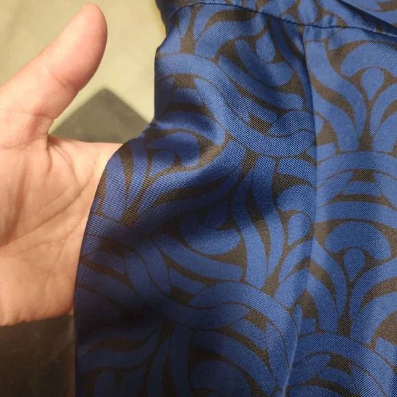 Banana Republic 100% Silk Mini Dress Blue & Black Chain Print Pockets Size 4 - Picture 12 of 13